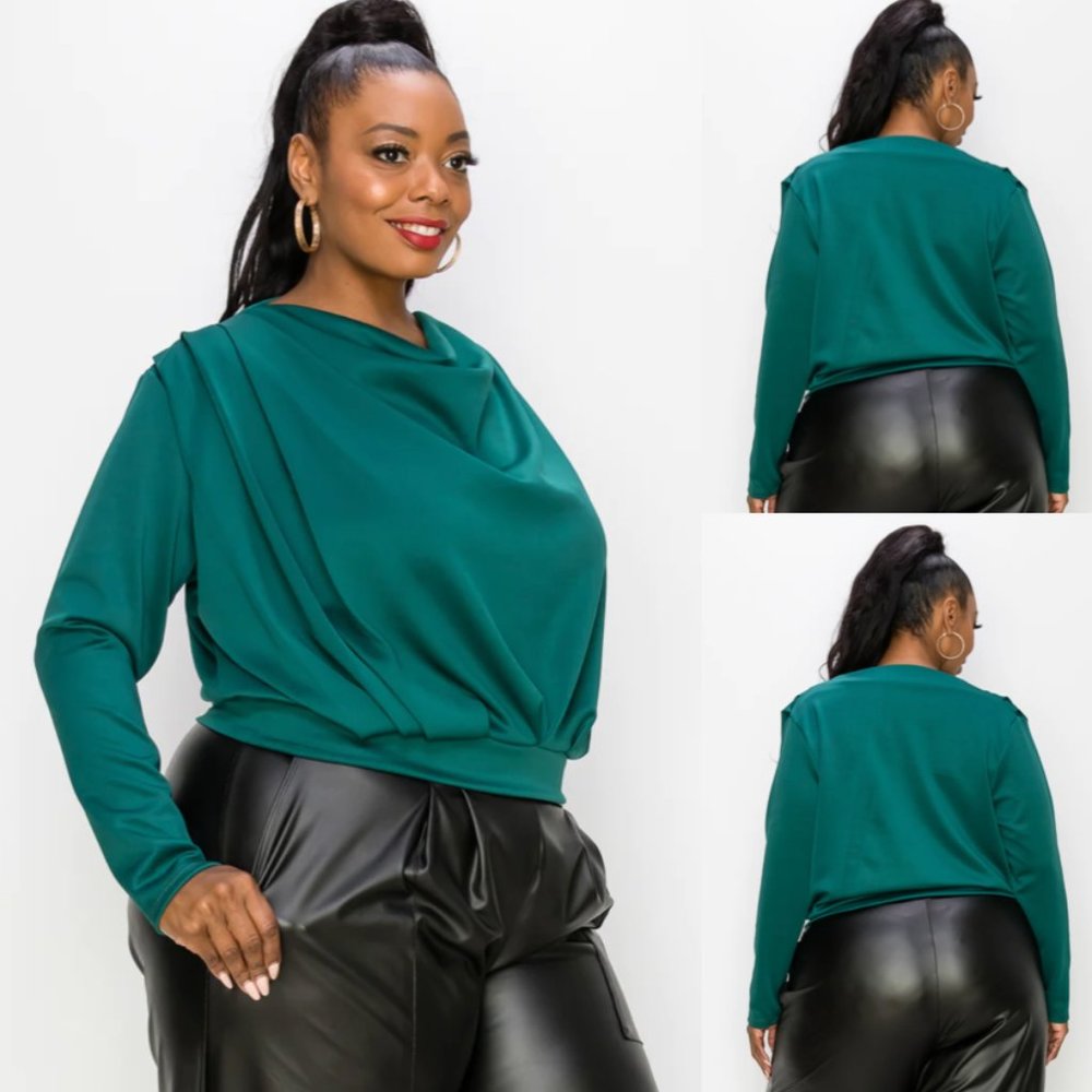 LIVD Pleated Cowl Neck Top sz1X